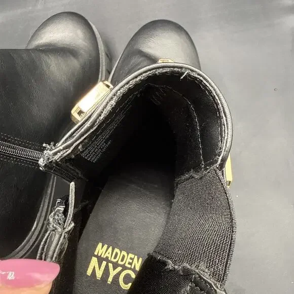 Madden NYC Women's Black Rhinestone Chain Zip Lug Sole Chelsie Ankle Boots Sz 9 - Picture 11 of 13